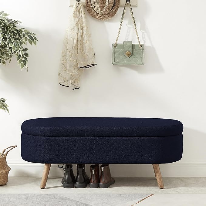 42.25" Ottoman with Storage, Storage Ottoman Bench with Safety Hinge, Foam End of Bed Bench, Upholstered Entryway Bench for Bedroom, Living Room & Window, Holds up to 330 lb, Navy Bule