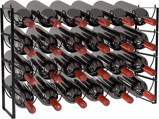TONLEA 4 Tier Wine Rack - 3-in-1, Stackable, 24-Bottle Wine Storage Rack for Cabinet or Pantry (Dark Black, Version 3.0)