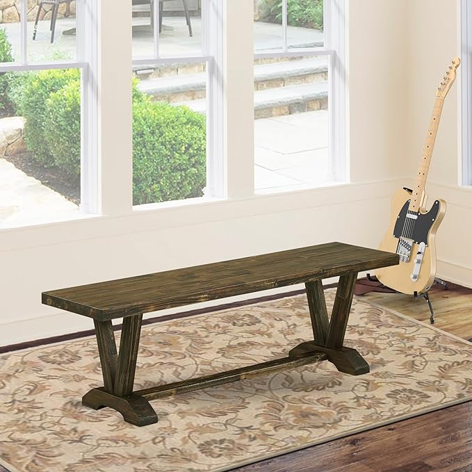 East West Furniture VB776 V-Style Mid Century Modern Dining Bench with Wooden Seat, 60x15x18 Inch, Multi-Color