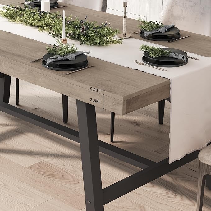 GarveeHome Industrial Dining Table for 6-8 People, 70.87" Long Large Kitchen Table with Sturdy Metal Frame, Rectangular Counter for Dinner, Kitchen, Dining Room (Grey, 71" Non-extendable)