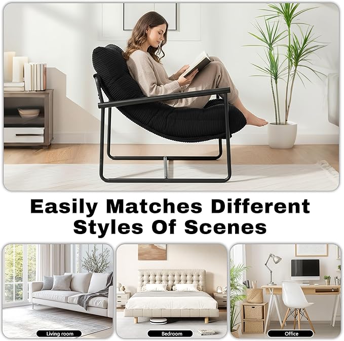 Modern Accent Chair Set of 2, Living Room Chair with Metal Frame,Upholstered Arm Chair with Soft Cushion for Bedroom Lounge Reading Room (Black)