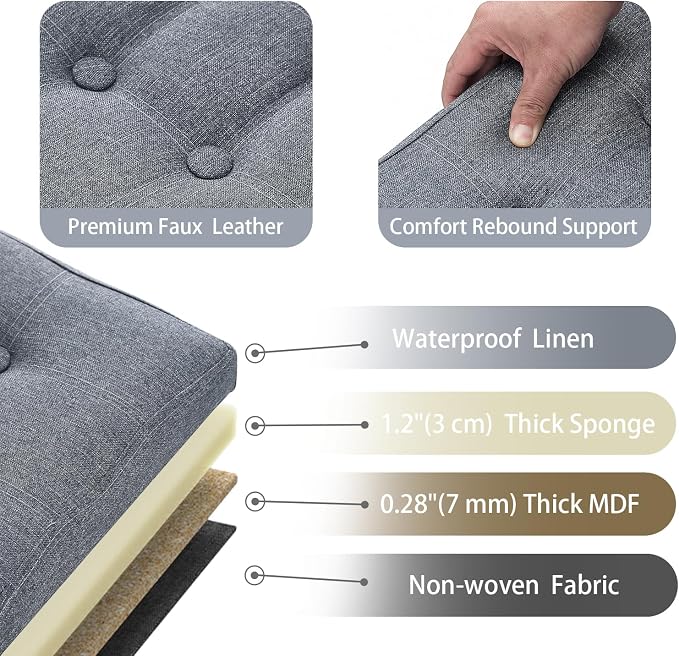 Bsketa Storage Ottoman Bench with Folding Lid Ⅲ, Foot Stools Opens on Both Ends, Footrest Foldable Linen Chest for Living Room, Bedroom, Entryway, End of Bed Storage Blanket Ottomans Dark Gray