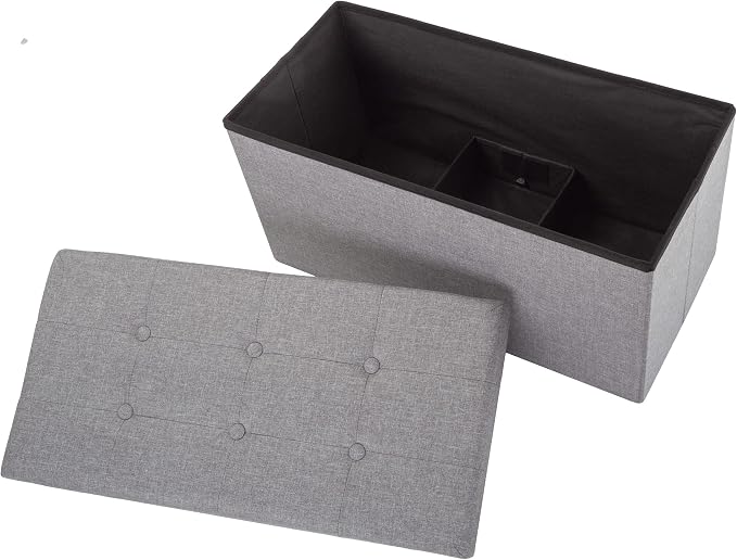 Lavish Home Folding Storage Ottoman - Set of 2 30-Inch Tufted Footrest, Linen Chest, or Bench with Removable Bin for Living Room, Bedroom, or Dorm (Light Gray)
