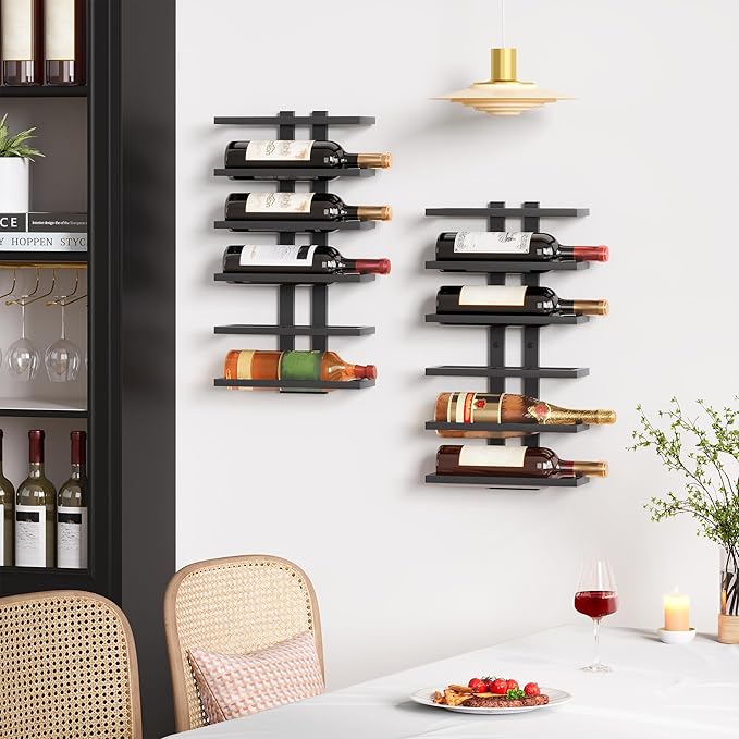 Hoctieon 6 Tier Wall Mount Wine Rack, Wall Racks for Wine Bottles Display and Storage, Hanging Bottle Organizer for Living Room, Dining Room, Wine Cellar, Bar, Black