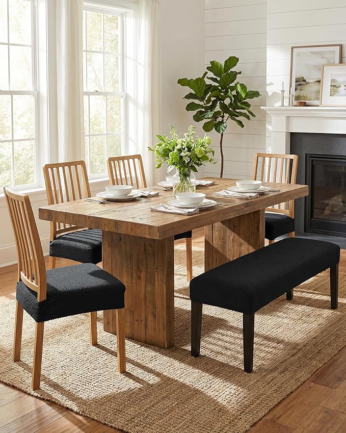 CRFATOP Jacquard Dining Room Chairs Seat Covers Set of 4 with Soft Bench Chair Cover Stretch Kitchen Chair Slipcover Washable Seat Cushion Slipcover Protector for Hotel Ceremony Banquet Wedding,B18