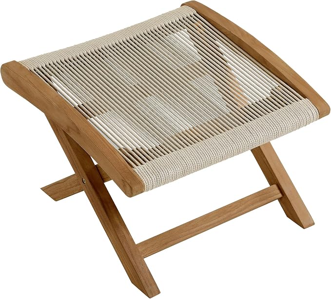 Modway Vienna Outdoor Patio Teak Wood Folding Ottoman in Natural Natural