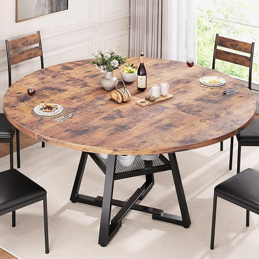 Jocoevol 51'' Round Dining Table for 6,Kitchen Dining Room Circle Dinner Pedestal Table,Space Saving Wood Kitchen & Dining Room Furniture (Vintage, 51In)