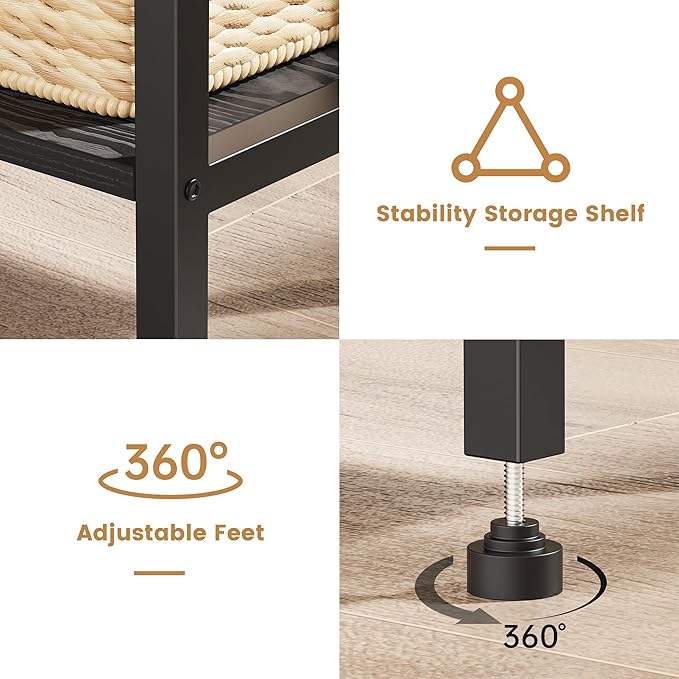 Asgolion Small Black Side Table, Tall End Table with Adjustable Shelf, Accent Table Stand for Home Decor, Small Entryway Table, Bedroom Nightstand, Living Room, Office, Black
