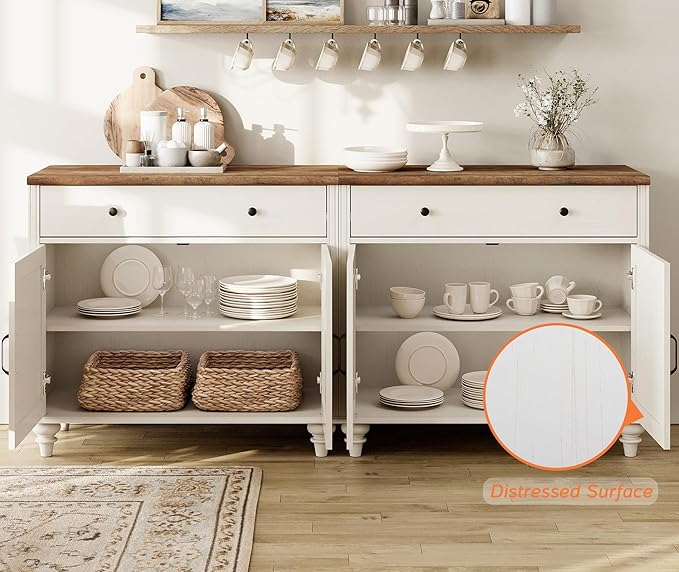 WAMAPT Buffet Cabinet with 6 Doors and 3 Drawers, Large Coffee Bar Table Wood Kitchen Storage Cabinets, Modern Farmhouse Sideboard Credenza for Dining Room, White, 101 inch