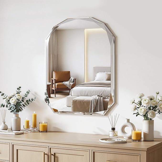 Suidia Bathroom Mirror, 20"x 30" Wall Mirror, Frameless Bathroom Mirror with Beveled Edge for Bedroom, Living Room, Entryway, Hallway, Arched Shape