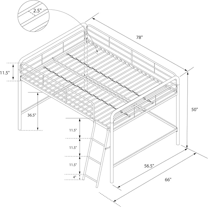 DHP Jett Junior Full Metal Loft Bed, Silver
