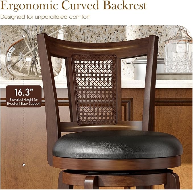 Sophia & William Swivel Counter Height Bar Stools Set of 2, 26 Inch Faux Leather Barstools with Backrest & Solid Wood Legs, Brown Kitchen Counter Stools