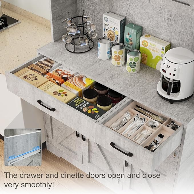 71" Kitchen Pantry Cabinet with Charging Station, Pantry Storage Cabinet Large Kitchen Hutch with Microwave Stand, Coffee Bar Station with Doors and Adjustable Shelves for Kitchen, Grey