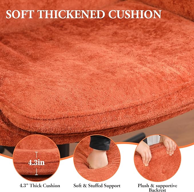 Criss Cross Chair with Lumbar Airbag & Folding Arms Relieve Back Pain, Wide Cross Legged Office Chair for Home Office, Comfy Swivel Desk Chair with Wheels, 5 Level Adjustable Armrest, Chenille(Orange)