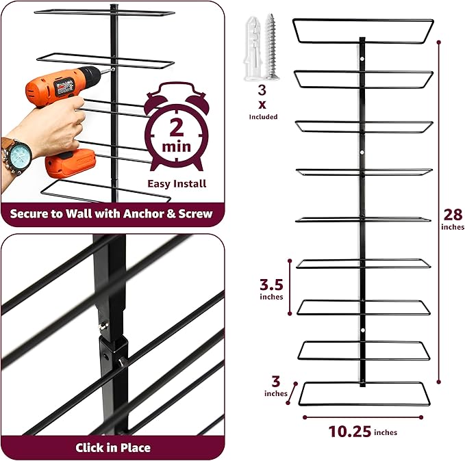 Sorbus Wall Mount Wine Rack 3-Pack – Holds 9 Bottles Each – Black Metal Wine Bottle Holders for Wall, Modern Wine Rack for Home Bar, Kitchen
