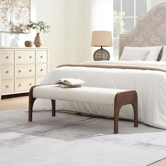 GDFStudio 50.25" Upholstered Long Bench, Modern Chenille Dining Bench with Solid Wood Legs, Padded Entryway Bench Seat for Bedroom End of Bed Kitchen Hallway Living Room, Beige