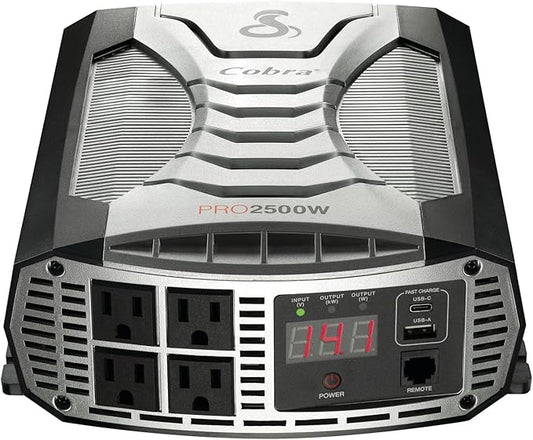 Cobra PRO 2500W Professional Grade Power Inverter, Portable – 2500-Watt Car Charger, 4 Grounded AC Outlets, 2 Fast Charge USB Ports and Remote Controller (CPIALCDG1) Compatible