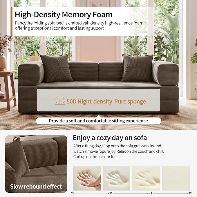 78.8" Convertible Sofa Bed with Armrest Pillow, 4-in-1 Sleeper Couch Bed for Livingroom, Modular Corduroy Boneless couches, No Assembly (Brown)