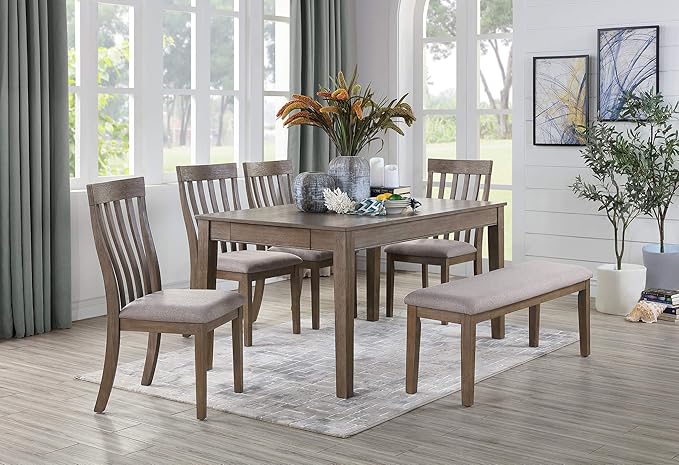 Homelegance Blair Upholstered Dining Bench, 48" W Entryway Bench, Sturdy Solid Wood Frame, Wire Brush Brown Finish, Comfortable Cushion Seat, Easy Assembly, Modern & Traditional - Brown