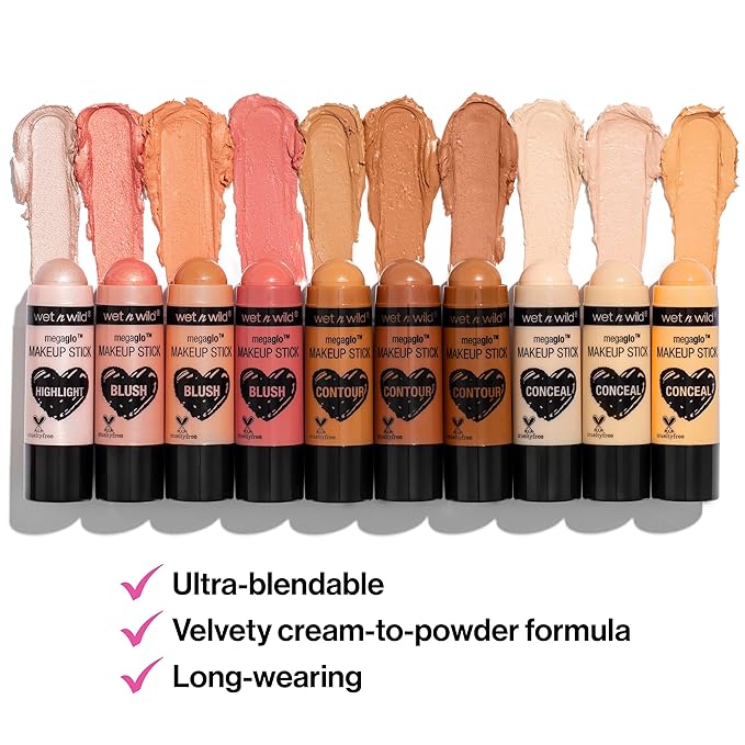 wet n wild メガグロー メイクアップスティック、調整可能な発色、多用途、クルエルティフリー＆ヴィーガン - ヌードフォース（2個パック）