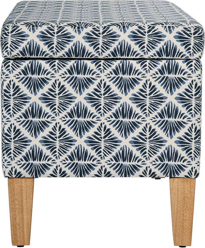 HomePop Large Decorative Storage Bench with Flip-Top - Blue Geometric Pattern - Cotton Fabric - Natural Wood Legs