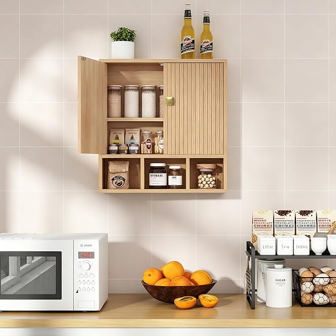 Bathroom Wall Cabinet,Wooden Medicine Cabinet with Fluted Doors Over The Toilet Storage Cabinet with Adjustable Shelf for Bathroom,Wood