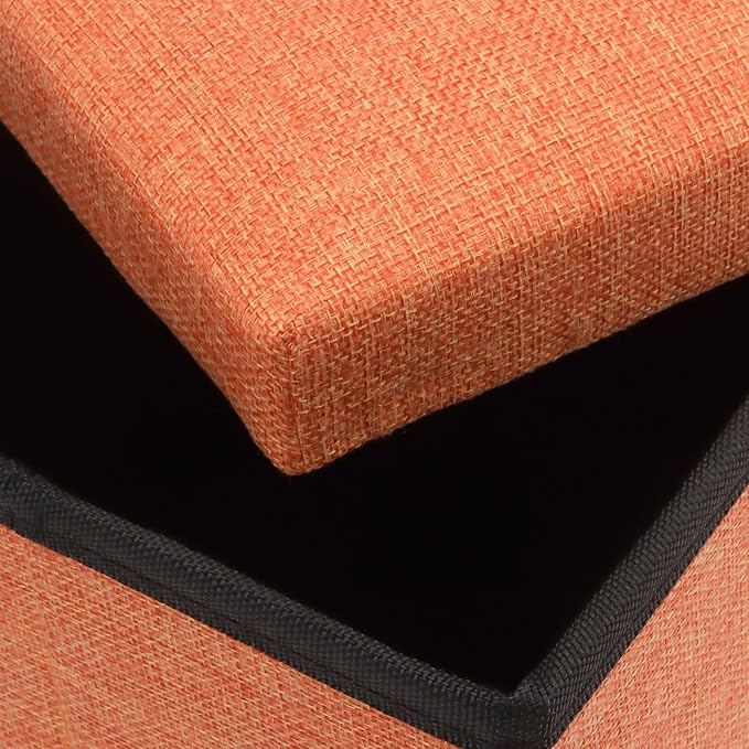 HOZEON 3 Pack 15.7 x 9.8 x 9.8 Inches Folding Storage Ottoman, Orange Rectangle Footrest Seat, Multifunctional Foot Stool for Living Room, Office, Traveling, Fishing, Camping