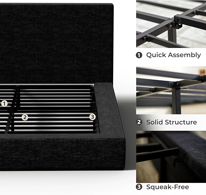 RECCI AirFrame King Size Bed Frame with Headboard, Cloud Upholstered Platform Bed Frame, 5 Inch Foam Cushioned, No Box Spring, Easy Assembly(Onyx Black)