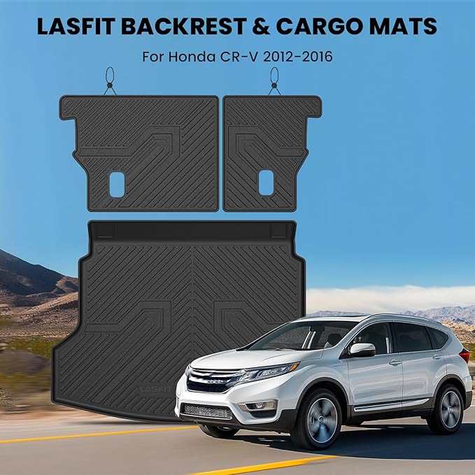 LASFIT Cargo Mat with Backrest Mat for Honda CRV 2012-2016, Custom Fit Trunk Mat, Waterproof All Weather, Kid & Pet Friendly, Easy Clean for Family Use, Black