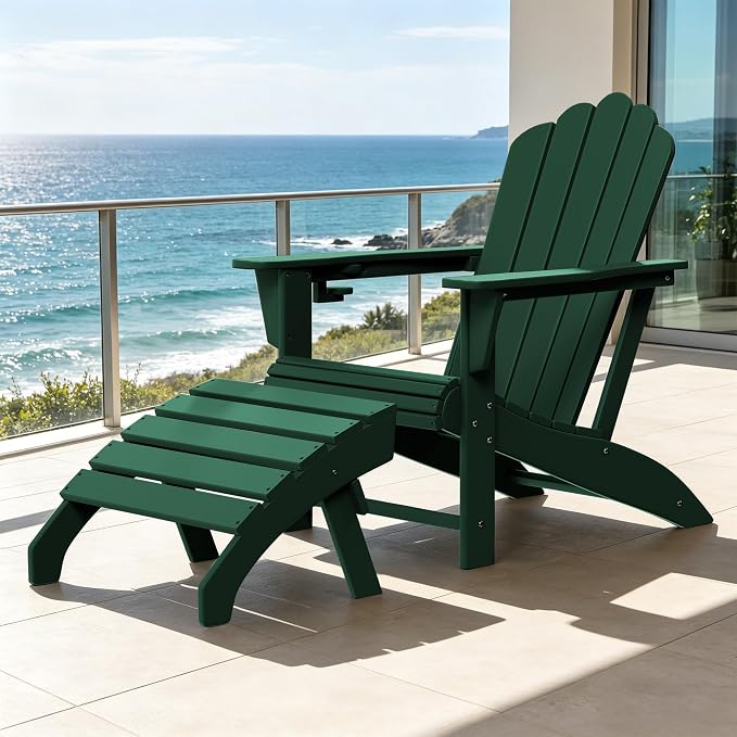Costaelm Adirondack Chair Footrest, Patio Footstool, Ottoman Outdoor Foot Rest for Patio Waterproof, Adirondack Ottoman Patio Footstool, Dark Green