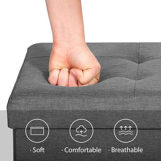 ZENY 43.3 inches Folding Storage Ottoman Bench Storage Chest Footrest with Foam Padded Seat, Great for Bedroom, Entryway and Living Room, Holds up to 660 lb