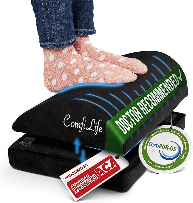 ComfiLife Foot Rest for Under Desk at Work – Adjustable Desk FootRest for Office Chair, Gaming Accessories – Ergonomic Teardrop Design for Back, Hip & Leg Pain Relief – 100% Memory Foam (Black)
