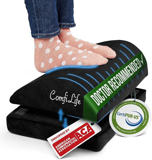 ComfiLife Foot Rest for Under Desk at Work – Adjustable Desk FootRest for Office Chair, Gaming Accessories – Ergonomic Teardrop Design for Back, Hip & Leg Pain Relief – 100% Memory Foam (Black)