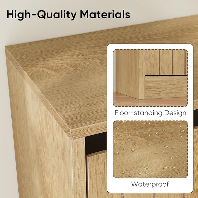 Shoe Storage Cabinet with Vertical Groove Doors 2 Flip Drawers, Narrow Shoe Cabinet Storage for Entryway, Freestanding Shoe Organizer Cabinet, Slim Shoe Rack Cabinet (Natural Oak Grain)