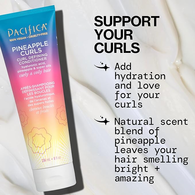 Pacifica Pineapple Curls, Curly Hair Shampoo & Conditioner Set – Strand Defining Care for Wavy & Coily Hair – Reduces Frizz – Sulfate Free Clean Beauty Dermatologist Tested, Vegan & Cruelty-Free