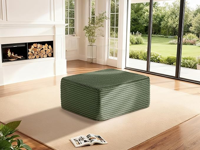 37" Cloud Sectional Couch Ottoman for Living Room, Extra Deep Seats No Assembly, Minimalist Modular Couch, Corduroy (Olive Green, Ottoman)