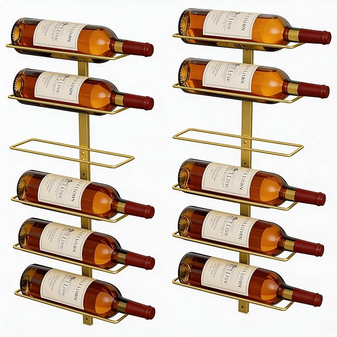 B4Life Wine Rack and Holder Wall Mounted 12 Bottles, Metal Hanging Mount Racks for Wall, Liquor, Champagne for Bottles Storage Home Bar, Cellar and Kitchen, Dining Room (Yellow, 12 Bottle)