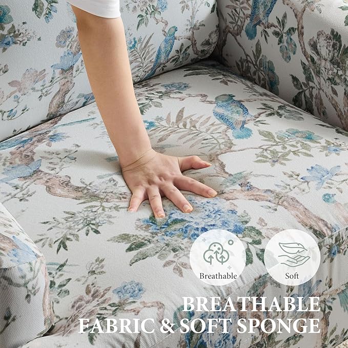 Bezseller Modern Accent Chairs Set of 2, Upholstered Reading Armchair with Wood Legs, Mid-Century Leisure Comfy Single Sofa Chair for Living Room, Bedroom, Home, Office, White Floral