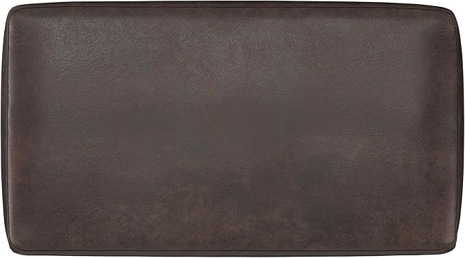 SIMPLIHOME Milltown Small Ottoman Bench - 27" Wide x 18" High Upholstered Vegan Leather Rectangle Footstool Ottoman in Distressed Brown, Contemporary Bench for Bedroom with Cushioned Seat, Assembled
