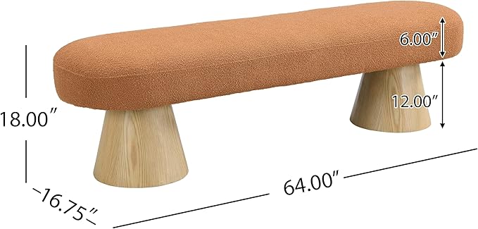 Christopher Knight Home Manila 64" Oval Dining Bench, Boucle Ottoman Bench, Large Dining Chair, Entryway Bench, Comfort Long Footstool for Living Room Dining Room, No Assembly Needed, Orange