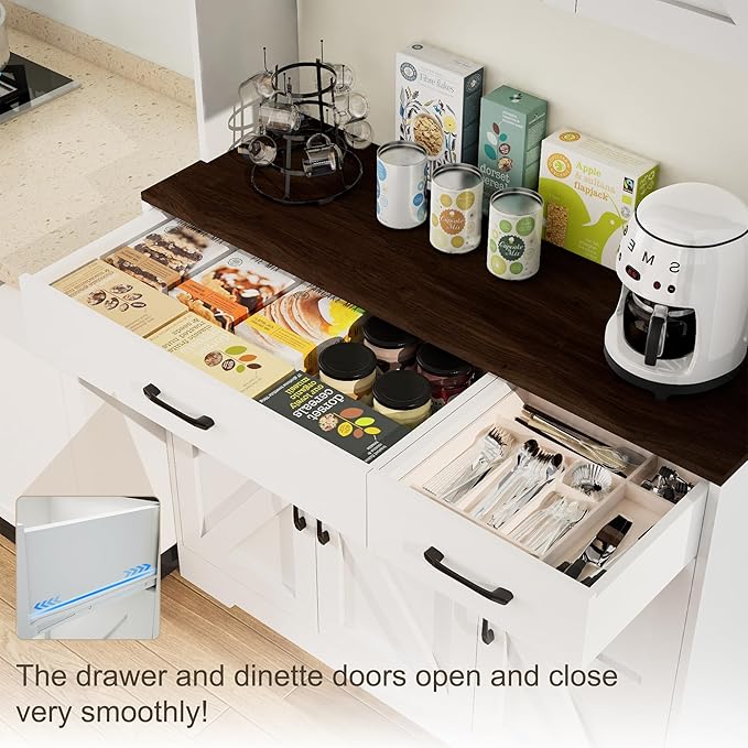 71" Kitchen Pantry Cabinet with Charging Station, Pantry Storage Cabinet Large Kitchen Hutch with Microwave Stand, Coffee Bar Station with Doors and Adjustable Shelves for Kitchen, White
