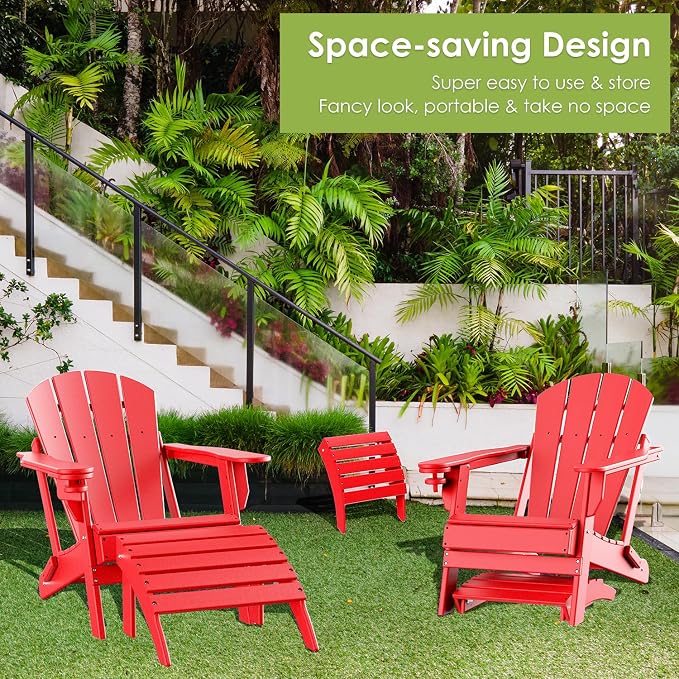 GREENVINES Adirondack-Ottoman | HDPE Plastic | Outdoor Footrest | All Weather | Foot Rest | Foot Stool | Red | for Adirondack Chair | for Patio Backyard Pool