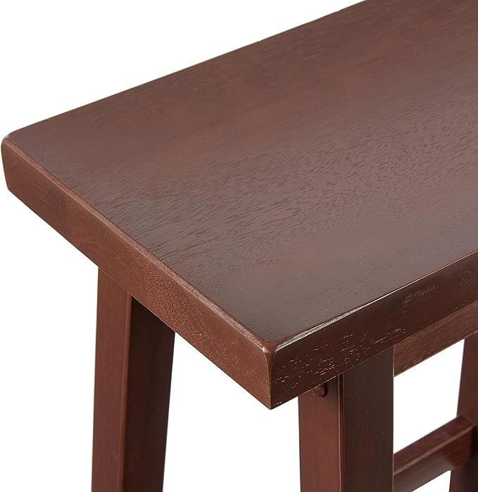 Amazon Basics Solid Wood Saddle-Seat Counter Height Bar Stools for Kitchen Island and Home Bar with Footrest, 29-Inch Height, Walnut, Set of 2