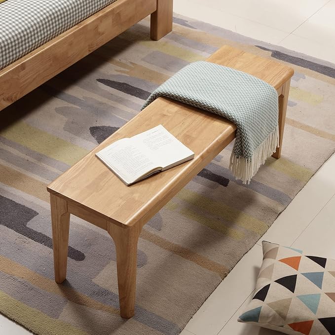 Dining Bench Wood Solid Oak Wooden Bed End＆Entryway Bench for Bedroom Living Room Kitchen(Natural)