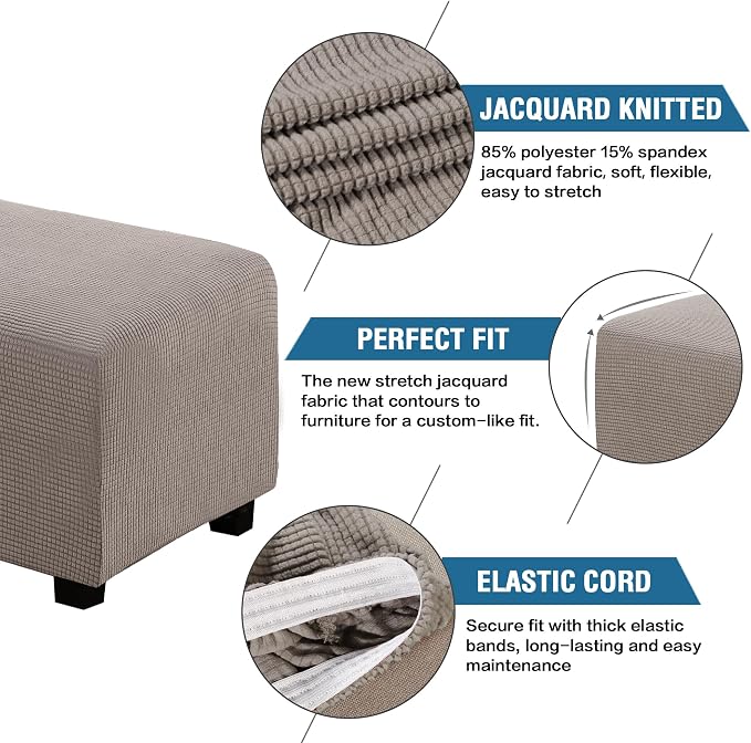 H.VERSAILTEX Ottoman Cover Slipcover Rectangle Fit Length 33"-38" Footrest Sofa Slipcovers Stool Cover Footstool Protector Covers Feature Stretch Thick Soft Jacquard Fabric Removable Washable - Taupe