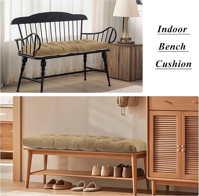 Bench Cushion for Indoor Furniture Rectangle Bench Seat Cushion for Bay Window Entryway Bench Thick Textured Chair Cushion with Non-Slip Backing 1 Pack 48 x 19 inch (1, Taupe)