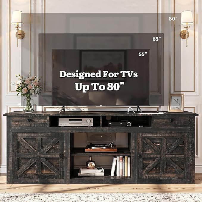 YITAHOME TV Stand for 75/80 Inch TV, Entertainment Center, TV Cabinet with Drawers and Power Outlet, Dark Rustic Oak TV Console for Living Room Furniture (70 Inch Lenght 30 Inch High)