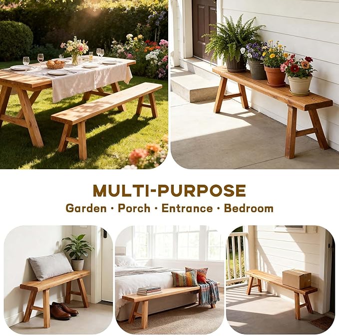 Narrow Entryway Bench Farmhouse Wood End of Bed Bench 20" 32" 39" 47" 55" 63" 71" 79" Sturdy Stable Skinny Long Benchs for Bedroom Hallway Dining Room Porch Easy to Assemble Natural Finish(32")