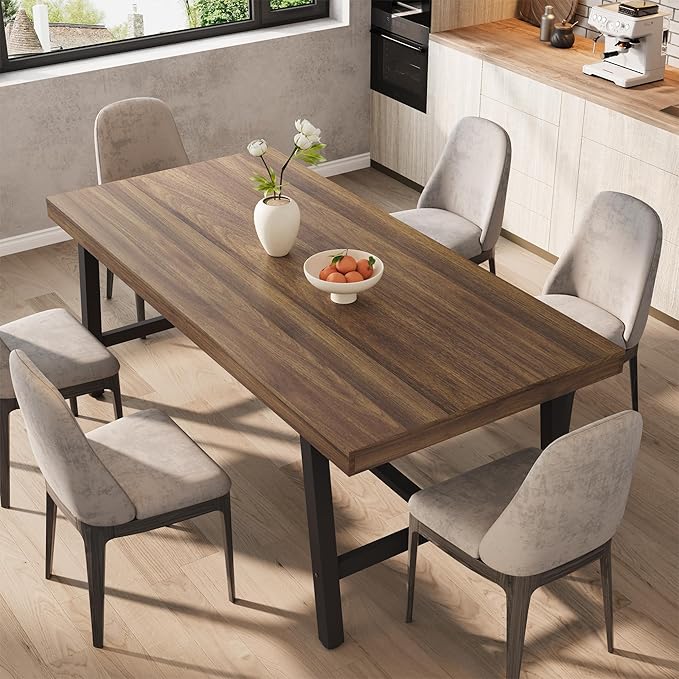 GarveeHome Industrial Dining Table for 6-8, 70.87" Heavy Duty Rectangular Kitchen Table with 2"×2" Metal Legs & Wood Top, Large Dining Table for Home Office, Dining (Brown, 71" Non-Extendable)