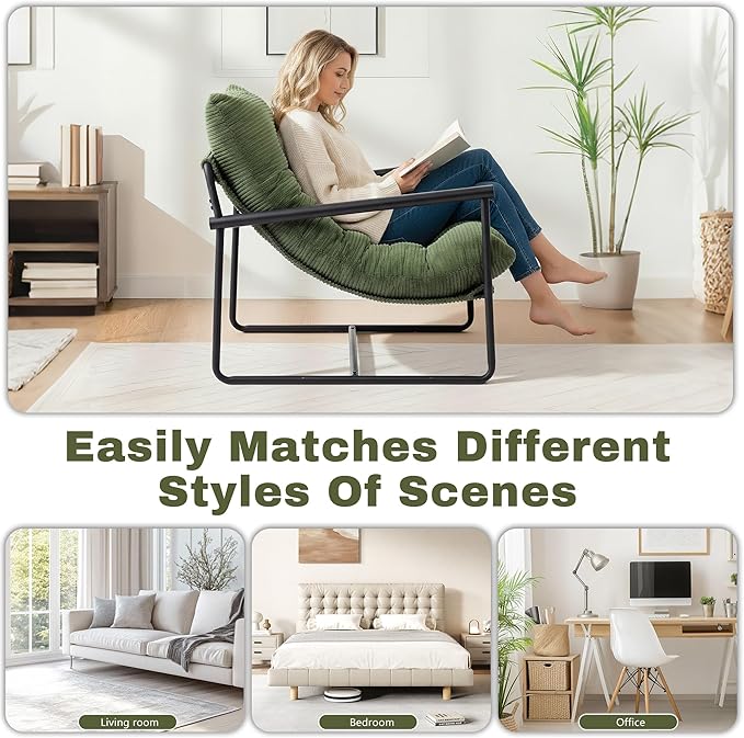 Modern Accent Chair for Living Room,Arm Chair with Metal Frame,Upholstered Armchair with Soft Cushion for Bedroom Lounge Reading Room (Green)